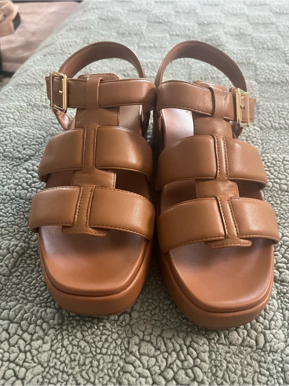 Vionic Brown Platform Sandals with Gold Buckle
